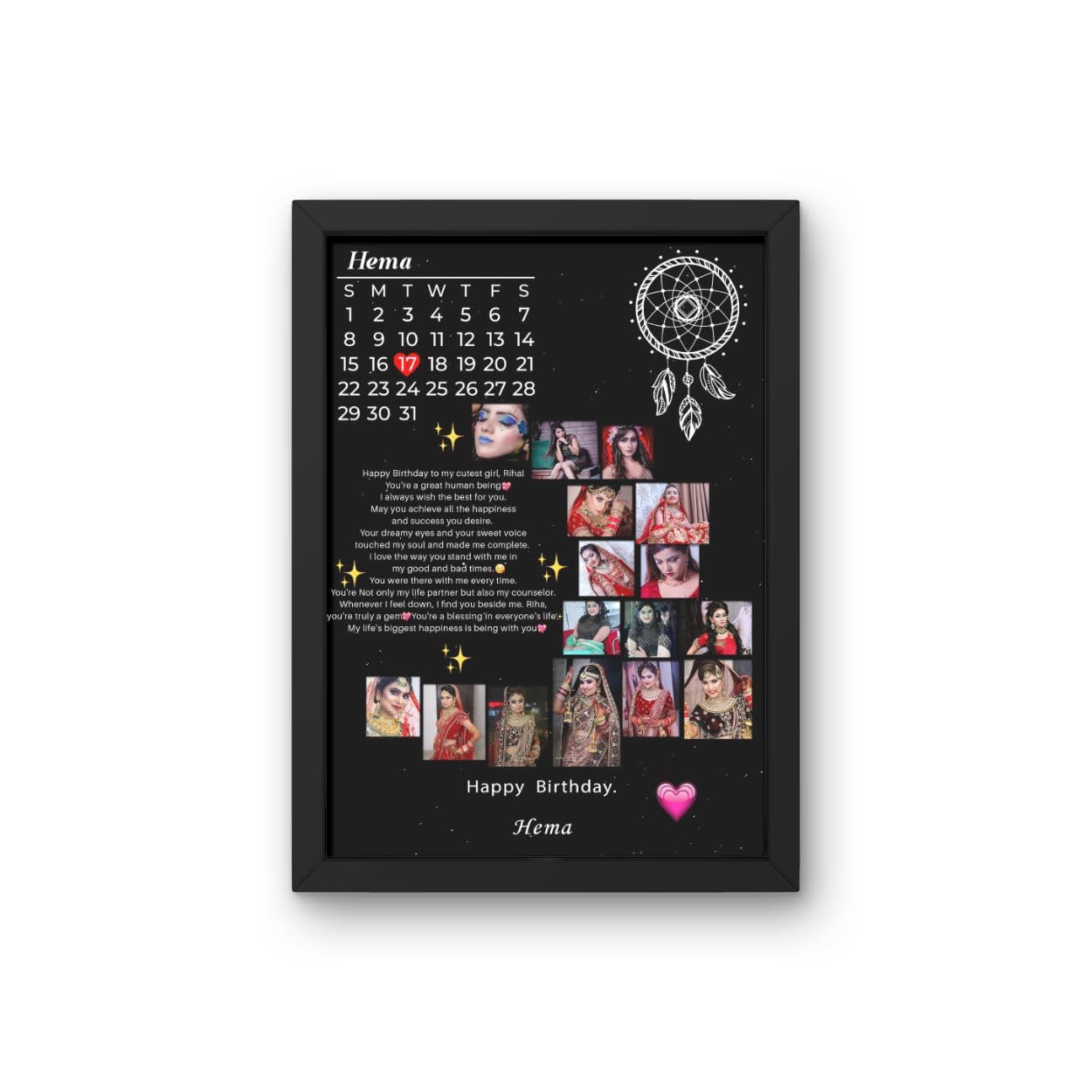 Personalised Moon Collage photo Frames for Wall Decor as Birthday Gifts, Anniversary, Wedding Gifts for Friends, Couples and Parents 20 Photos Black or white Frame), wood -Size (12 * 18 Inch)