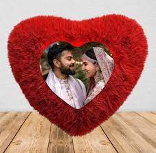 Customized Red Fur Pillow Sublimation Printed Heart Shapes with Your Photos and Messages | Red Heart Cushion | Valentine Gifts