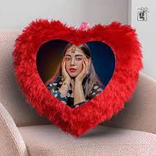 Customized Red Fur Pillow Sublimation Printed Heart Shapes with Your Photos and Messages | Red Heart Cushion | Valentine Gifts