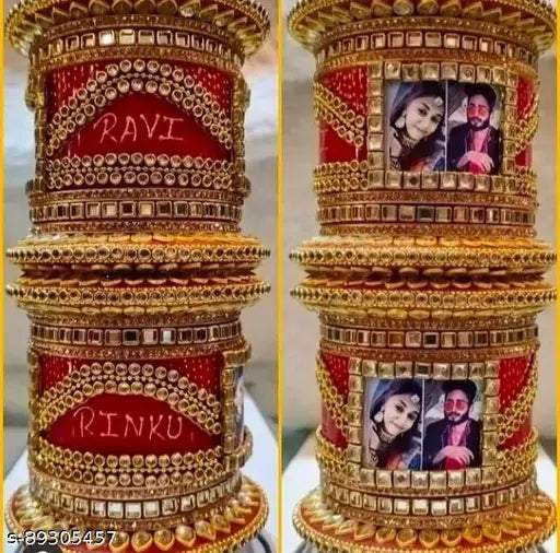 Personalized Chuda For Woman Customized Bangles Set With Names And Photo-Bangles For Brides Couple Photo And Name Bangles