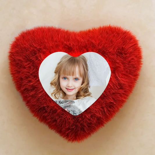 Customized Red Fur Pillow Sublimation Printed Heart Shapes with Your Photos and Messages | Red Heart Cushion | Valentine Gifts