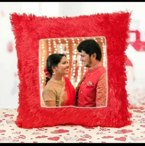 Customised Photo Cushion with Red Fur | Personalized Square Pillow with Image & Message | Gift for Couples, Kids, Friends, Parents - Birthday, Anniversary, Valentines (Square - Red Fur)
